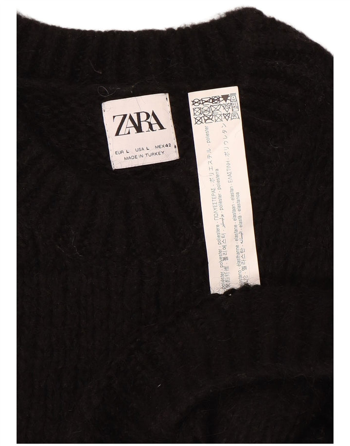 Мужской джемпер с круглым вырезом Zara, большой черный полиэстер