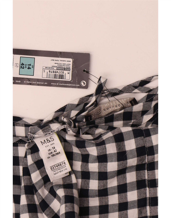 Женская блузка Marks & Spencer Top UK 14, большой темно-синий, хлопок в мелкую клетку
