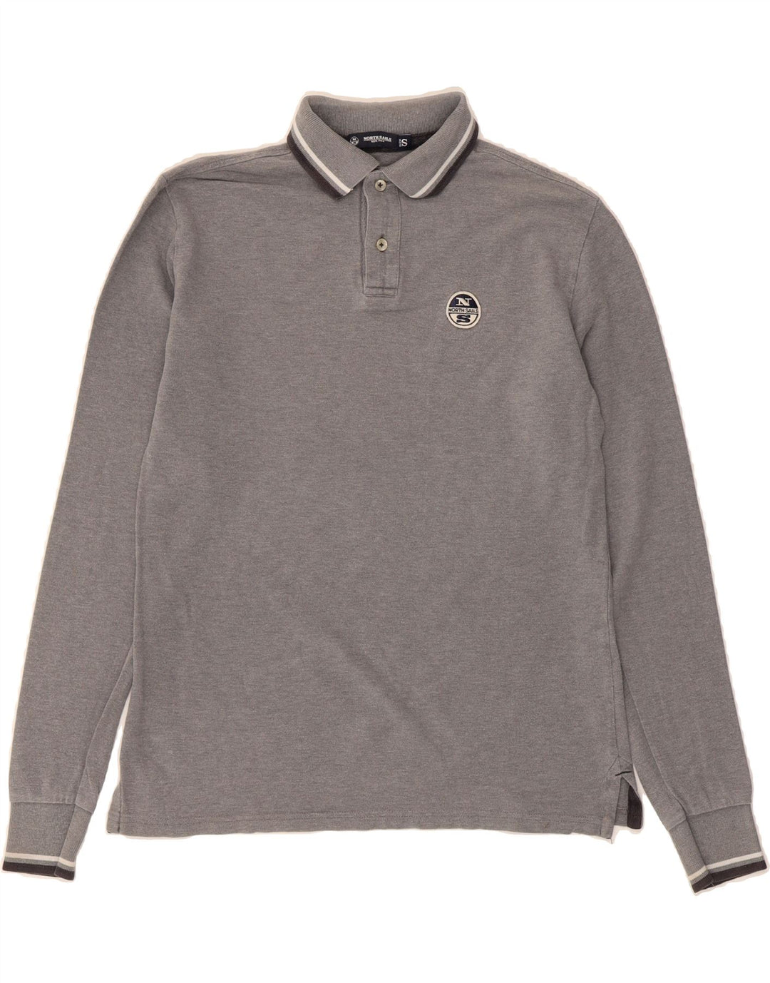 NORTH SAILS Mens Long Sleeve Polo Shirt Small Grey Cotton Vintage North Sails and Second-Hand North Sails from Messina Hembry 
