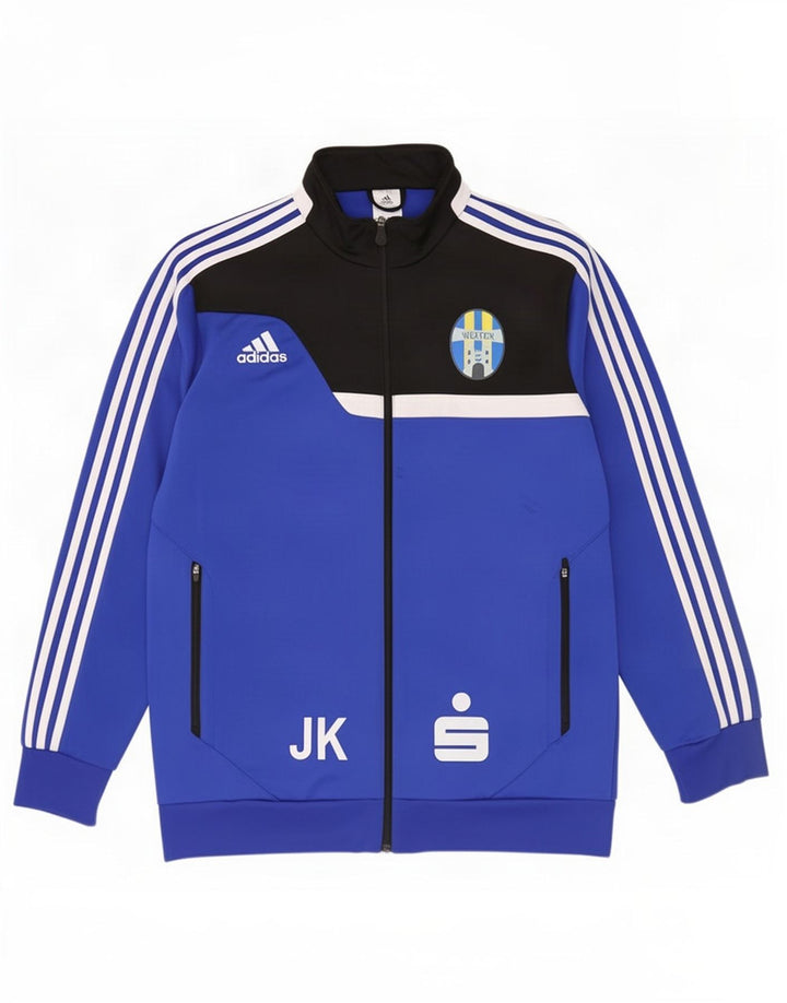 Мужской спортивный костюм Adidas с графическим рисунком, верхняя куртка XL, синий полиэстер с цветными блоками