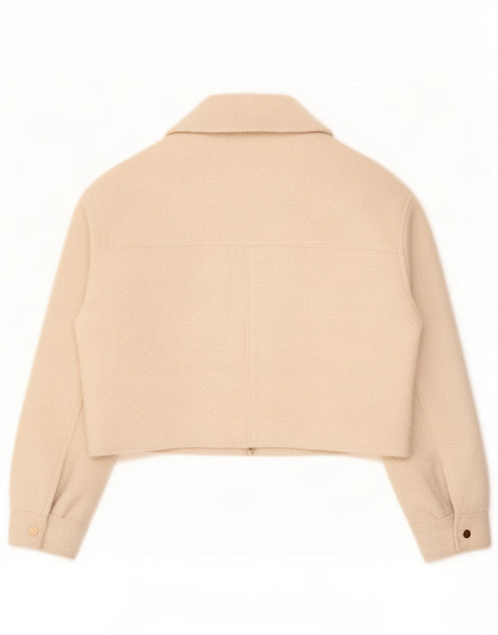 Женская укороченная куртка-бомбер оверсайз Zara UK 10, маленький размер, бежевый полиэстер