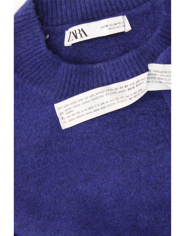Женский свободный джемпер с круглым вырезом Zara UK 14, средний синий акрил