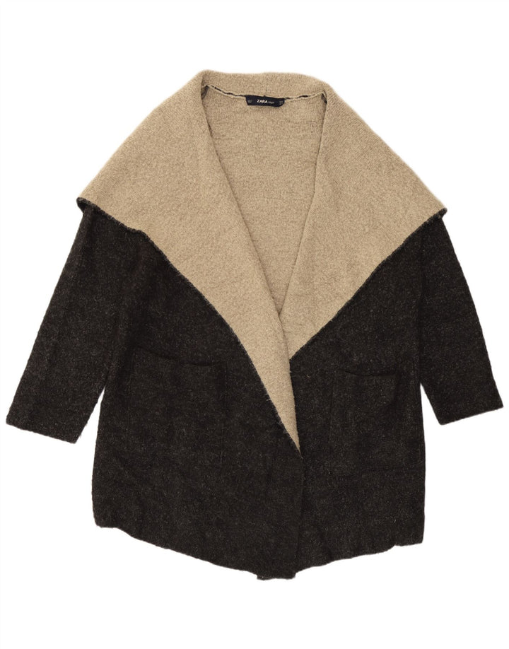 Женский удлиненный открытый кардиган Zara UK 14, средний серый цвет с цветными блоками