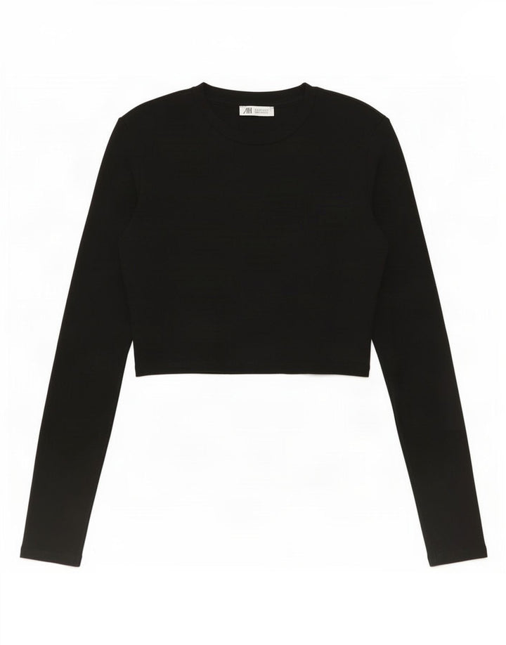 Женский укороченный топ Zara UK 12 с длинным рукавом, средний черный
