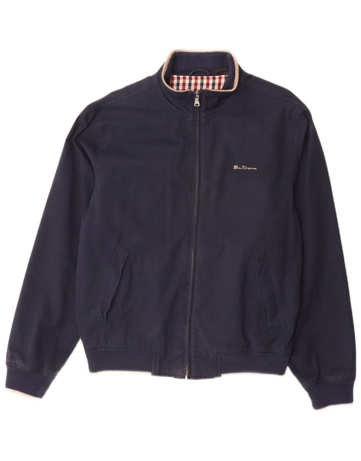 BEN SHERMAN Mens Bomber Jacket UK 38 Medium Navy Blue Cotton
