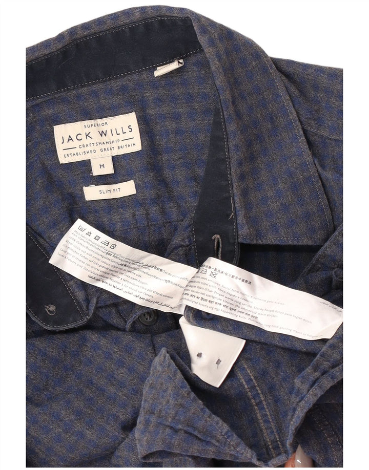 Мужская приталенная рубашка Jack Wills среднего синего цвета в мелкую клетку из хлопка