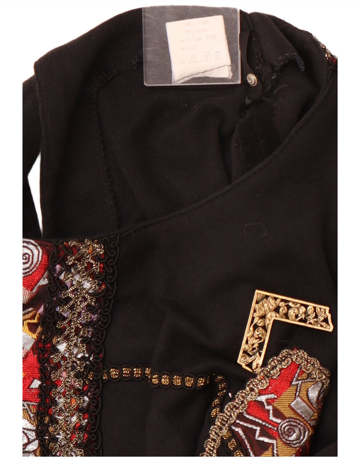 ВИНТАЖНАЯ женская блузка с длинными рукавами и графикой, топ UK 12, средний черный акрил