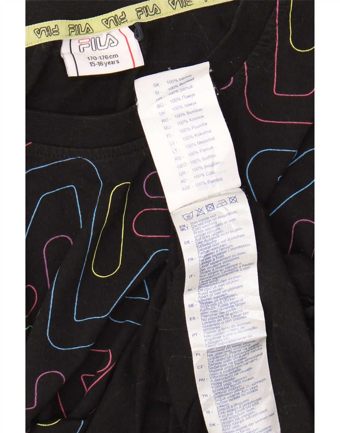 Укороченная футболка с рисунком FILA для девочек, 15–16 лет, черный хлопок