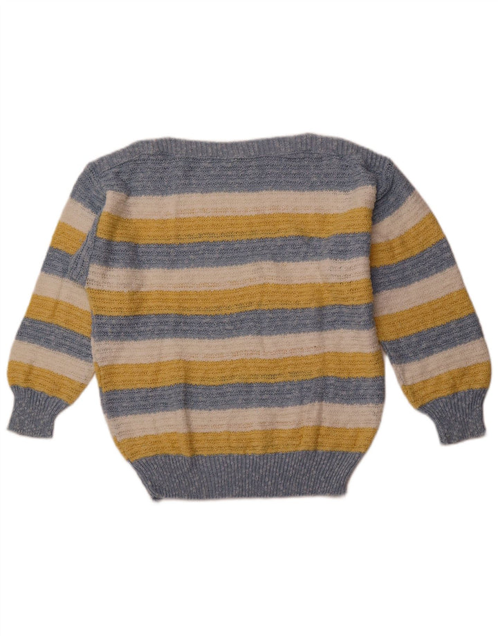 ВИНТАЖНЫЙ женский джемпер с вырезом «лодочка» IT 42, хлопковый средний цвет в синюю полоску