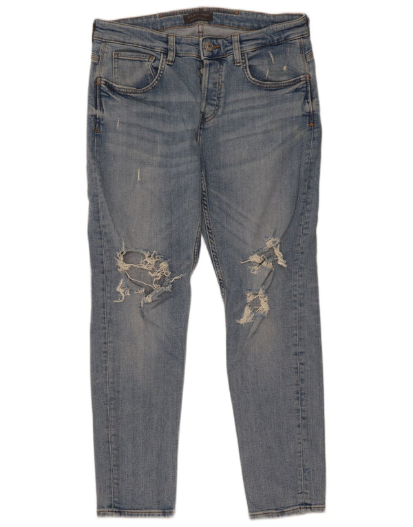 Мужские потертые узкие джинсы Zara EU 42, большие W32 L29, синие, хлопок