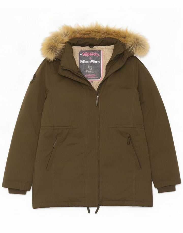 Женская куртка-парка с капюшоном Superdry UK 16, большой полиэстер цвета хаки