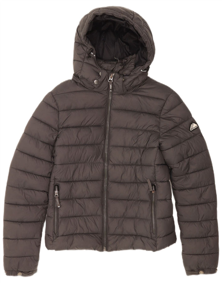 Женская утепленная куртка с капюшоном Superdry UK 10, маленький серый нейлон