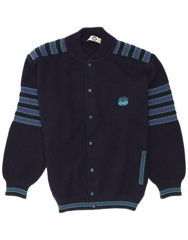 Life Line Mens Cardigan Sweater XL Navy Blue Striped Wool