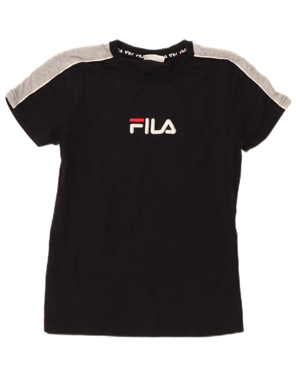 Женская футболка с рисунком Fila Top UK 10, маленькая черная хлопковая футболка с цветными блоками