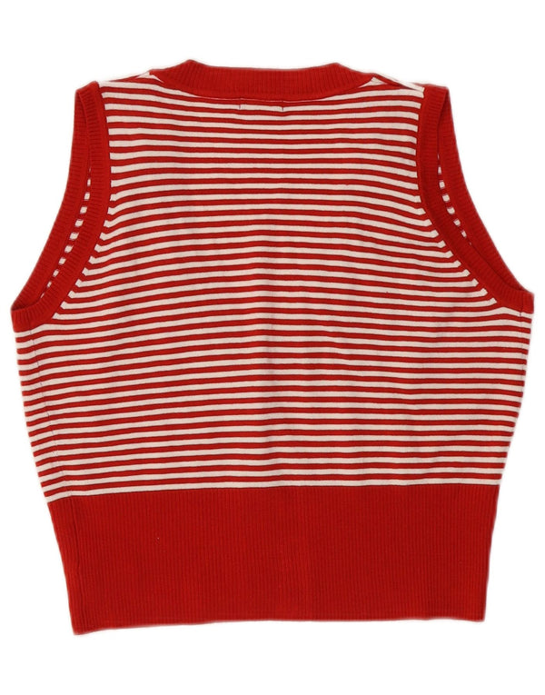 Женский укороченный кардиган без рукавов BENETTON UK 14, большой красный в полоску