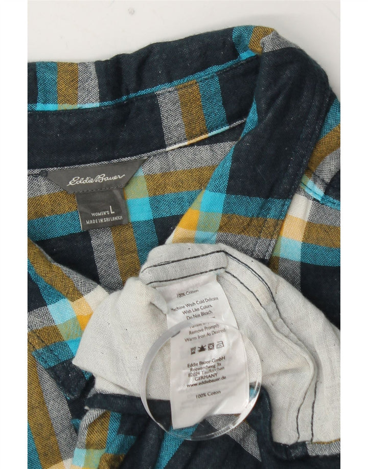 Женская фланелевая рубашка EDDIE BAUER UK 16, большой размер, темно-синяя клетка, хлопок
