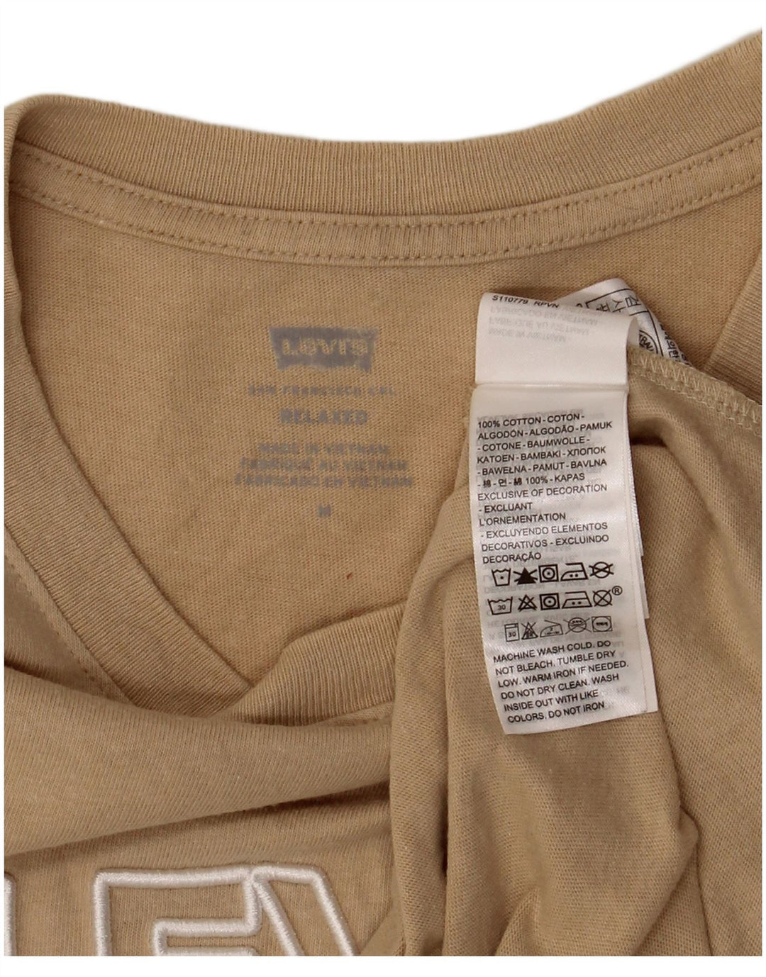 Мужская футболка свободного кроя Levi's с рисунком, хлопковый топ среднего бежевого цвета