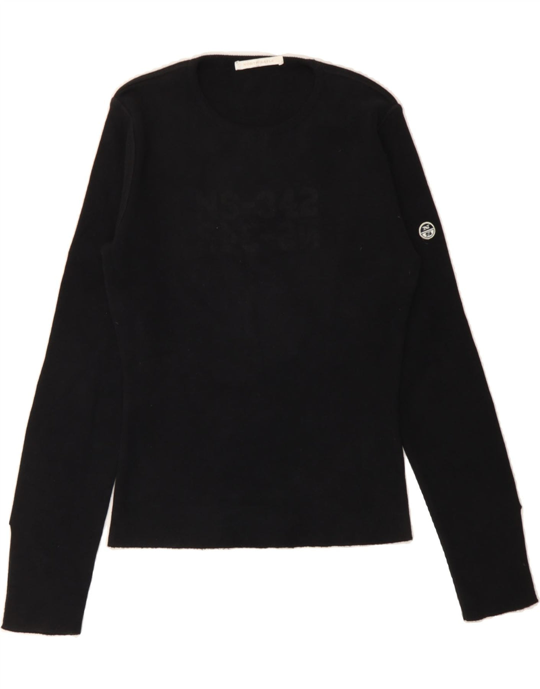 NORTH SAILS Womens Graphic Crew Neck Jumper Sweater UK 14 Medium Black Vintage North Sails and Second-Hand North Sails from Messina Hembry 