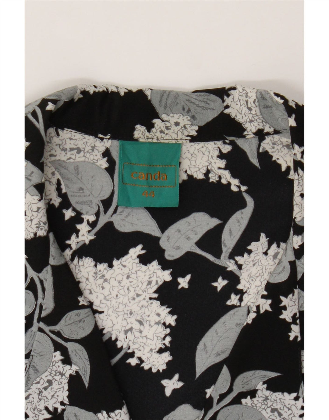 CANDA Womens Short Sleeve Shirt Blouse EU 44 XL Black Floral Polyester Vintage Canda and Second-Hand Canda from Messina Hembry 