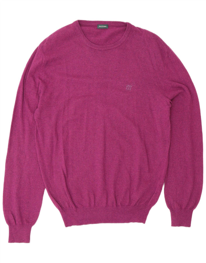 HENRY COTTONS Mens Crew Neck Jumper Sweater Large Purple Wool