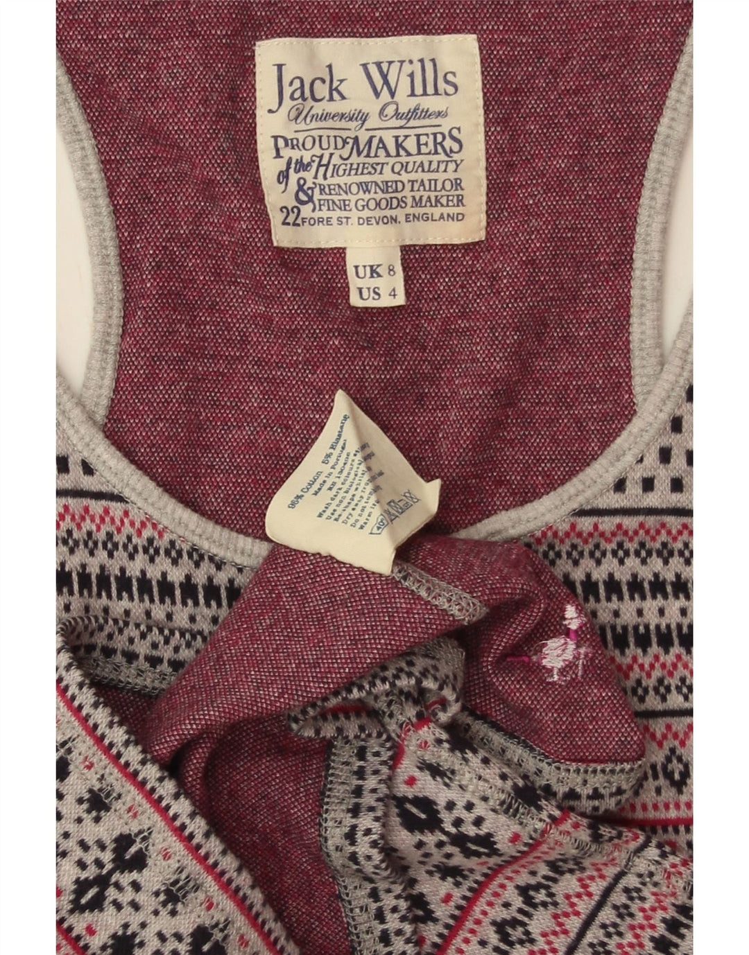 JACK WILLS Женский жилет Top UK 8 Маленький Серый Хлопок Fair Isle