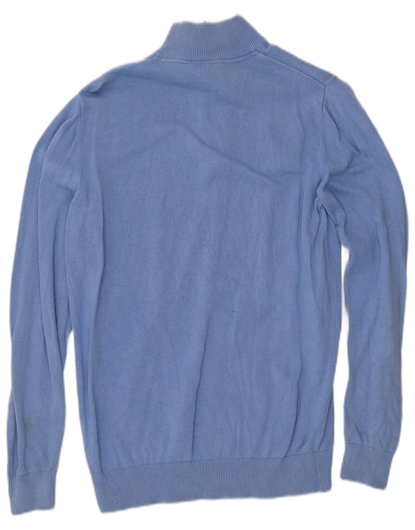 CREW CLOTHING Mens Zip Neck Jumper Sweater Small Blue Cotton