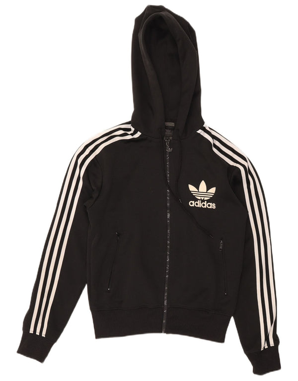 Женский свитер с капюшоном Adidas на молнии с графическим рисунком UK 10, маленький, черный, полиэстер