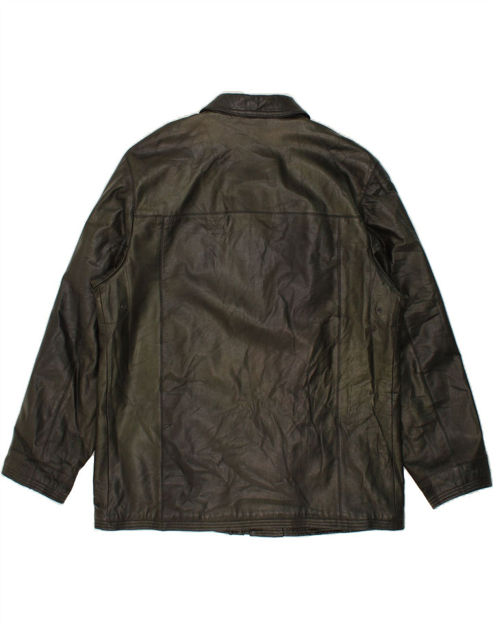 Мужская кожаная куртка GREEN LEAVES UK 44 2XL зеленая кожа