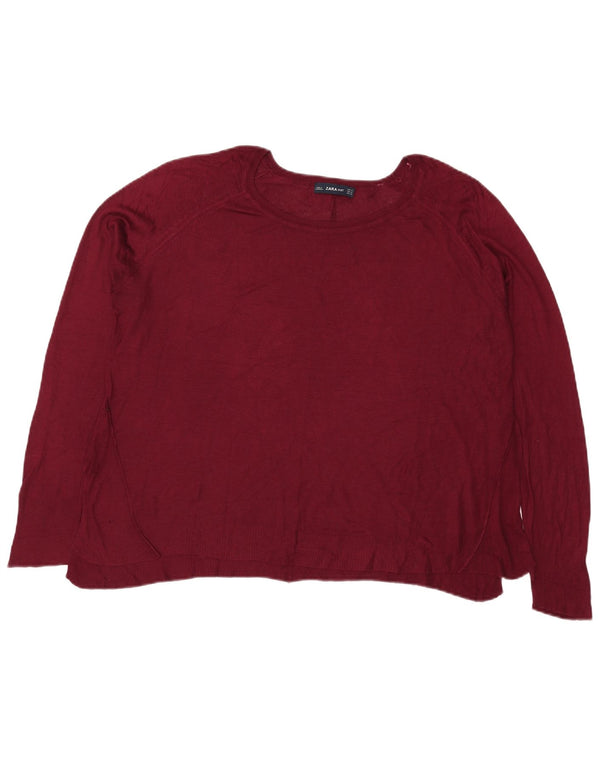 Женский свитер с вырезом «лодочка» Zara UK 18 XL, бордовый вискоза