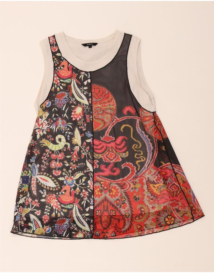 DESIGUAL Womens Tunic Top UK 14 Large Multicoloured Floral Polyester Vintage Desigual and Second-Hand Desigual from Messina Hembry 