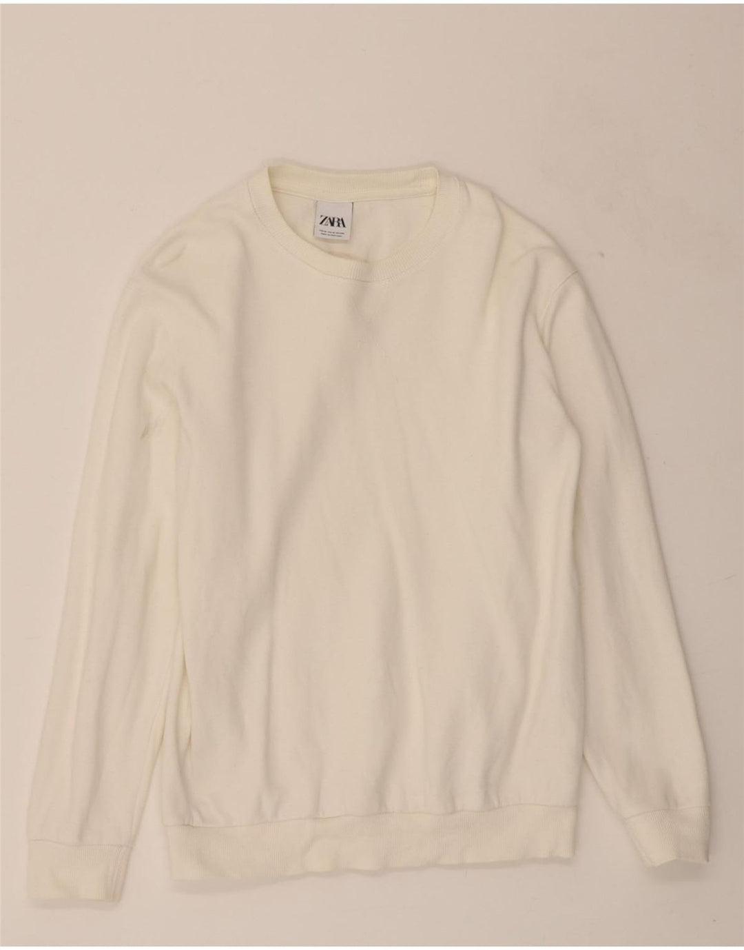 ZARA Womens Sweatshirt Jumper UK 14 Medium White Cotton Vintage Zara and Second-Hand Zara from Messina Hembry 
