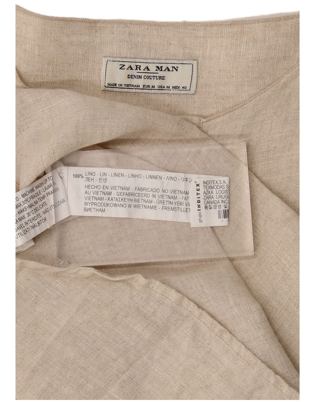 Мужская пуловерная рубашка Zara среднего бежевого цвета из льна