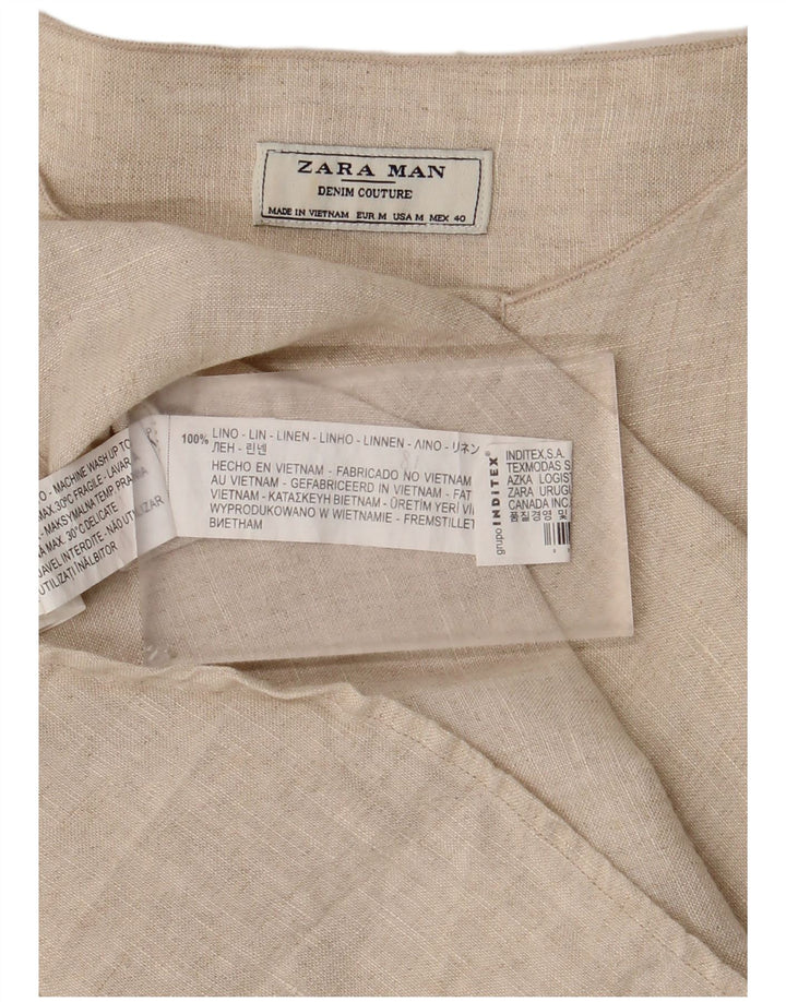 Мужская пуловерная рубашка Zara среднего бежевого цвета из льна