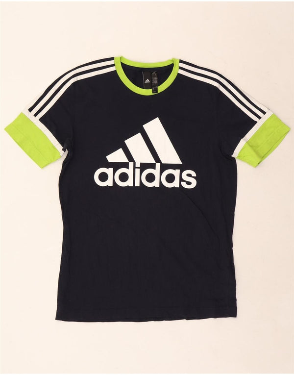 Adidas Mens Graphic T-Shirt Top Small Navy Blue Colourblock Cotton