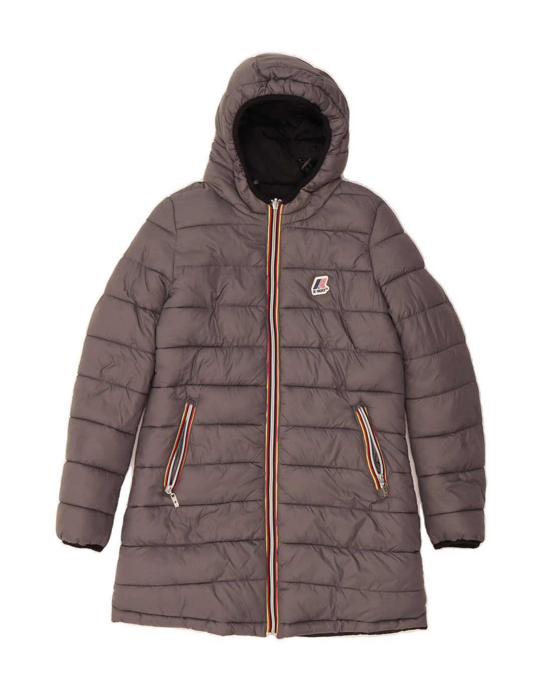 K-WAY Womens Reversible Hooded Padded Coat UK 10 Small Grey Polyester Vintage K-Way and Second-Hand K-Way from Messina Hembry 