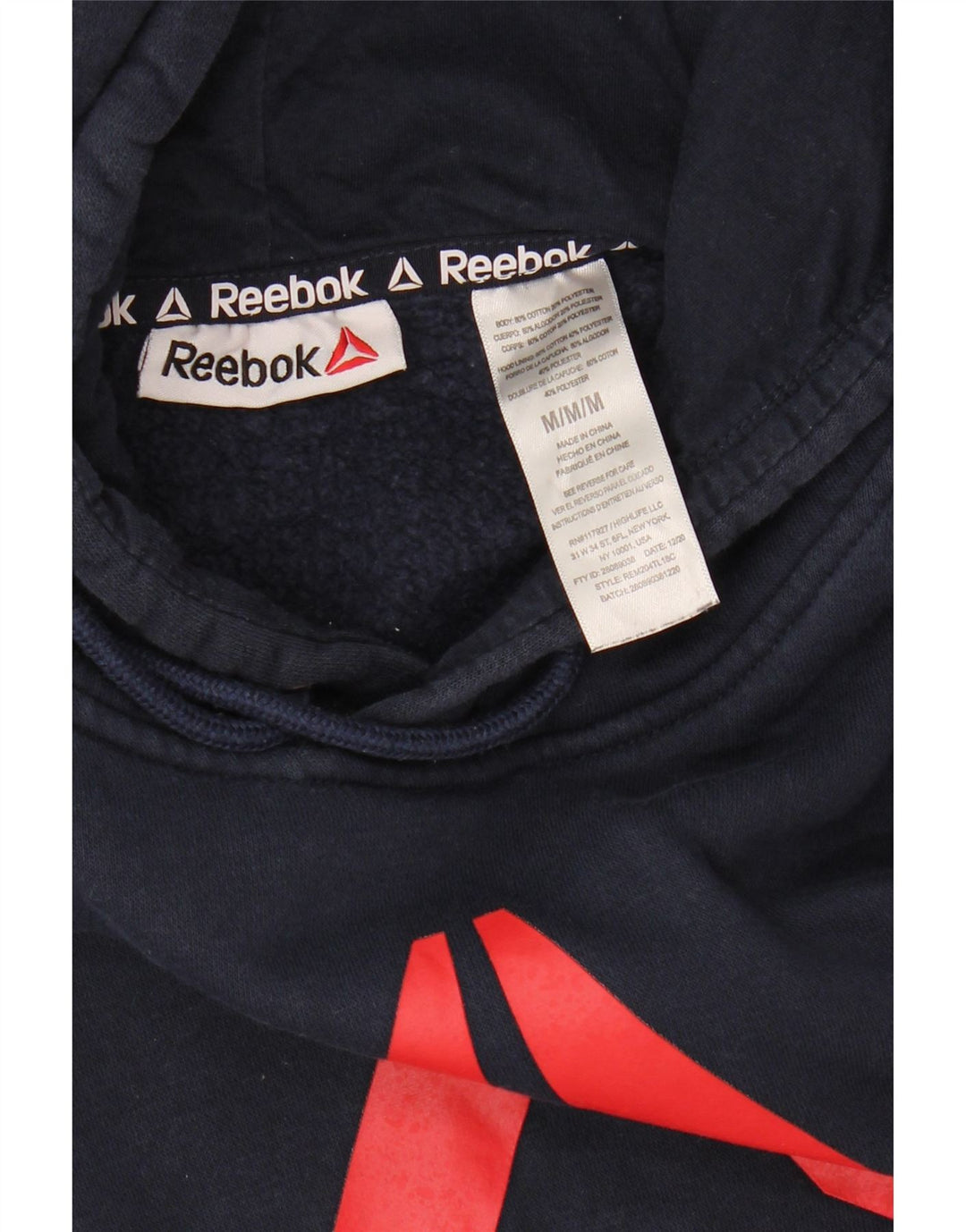 Мужской джемпер с капюшоном Reebok, темно-синий, хлопковый, с рисунком