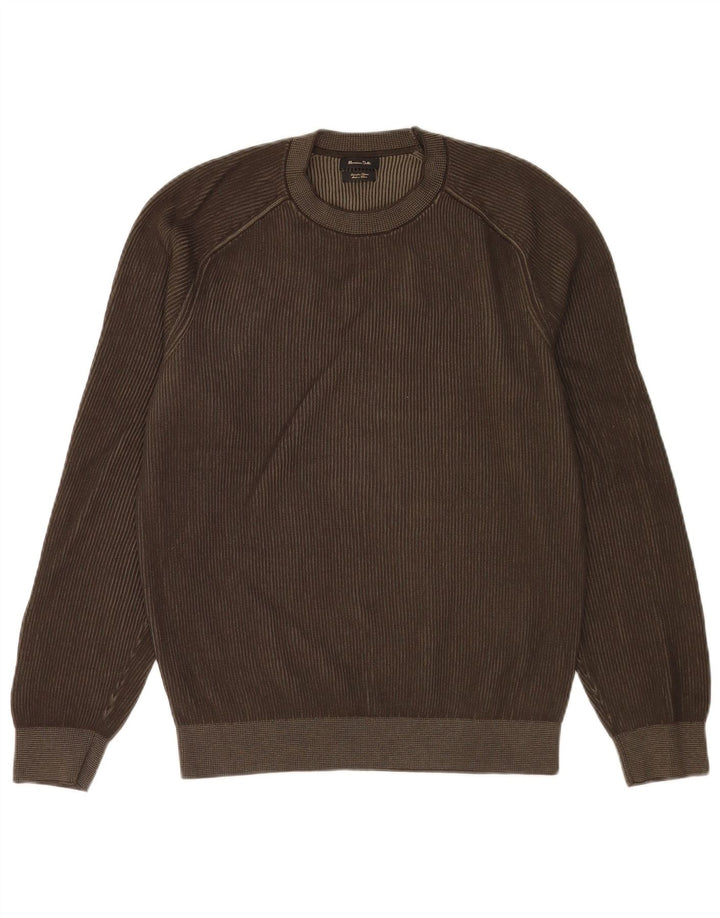 Мужской джемпер с круглым вырезом Massimo Dutti, хлопковый джемпер среднего коричневого цвета