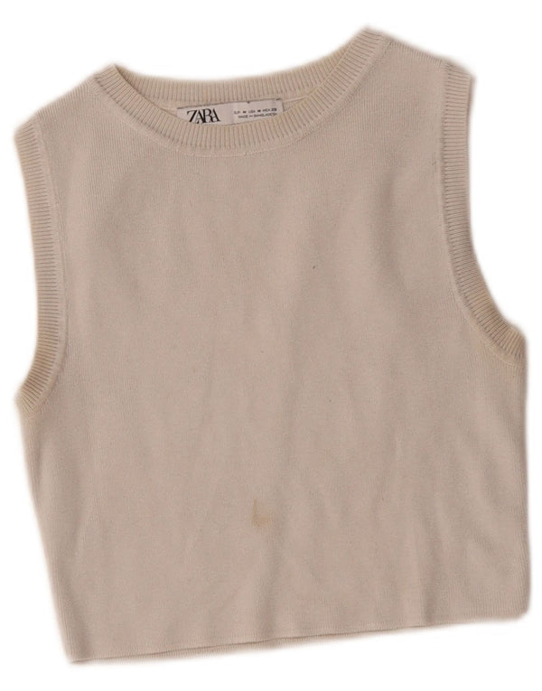 Zara Womens Crop Vest Top UK 12 Medium Off White