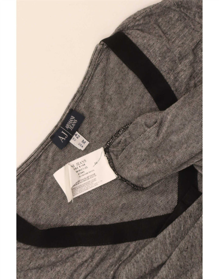 Armani Jeans Женский топ с длинным рукавом UK 12, средний серый в тонкую полоску, вискоза