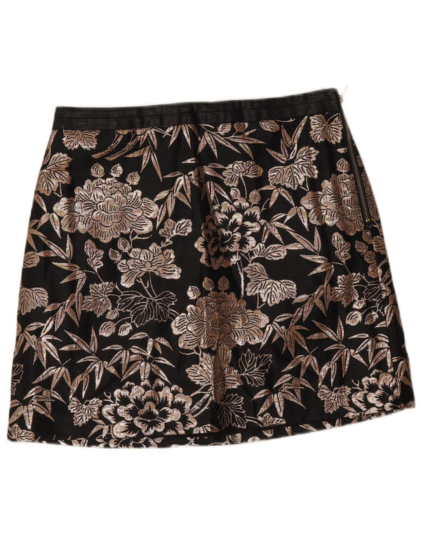 Женская мини-юбка Oasis UK 12 Medium W30 Черная с цветочным принтом