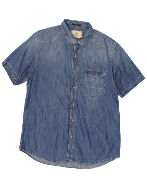 Мужская джинсовая рубашка Marlboro Classics Slim Fit с коротким рукавом 3XL, синяя с пейсли