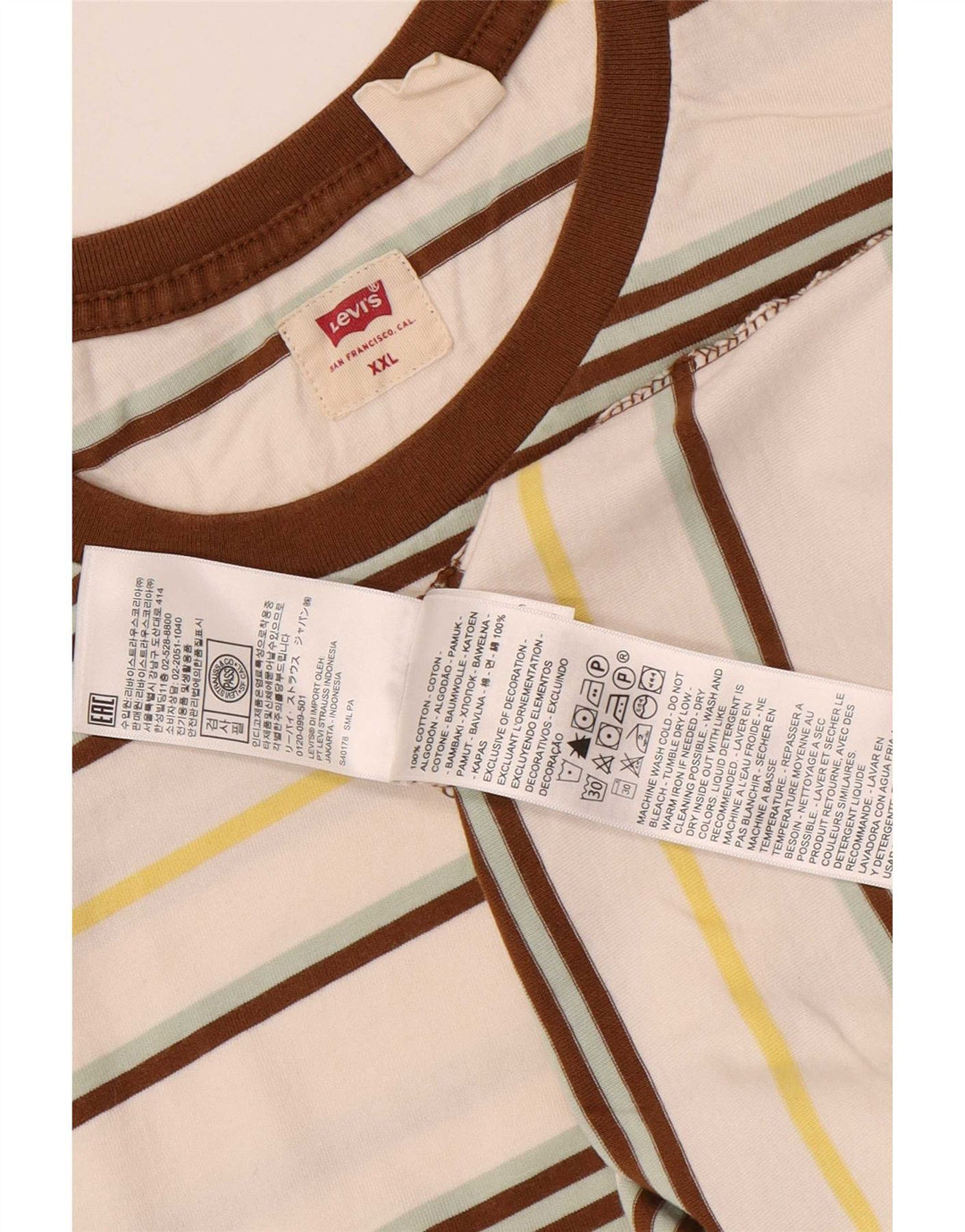 Мужская футболка Levi's Top 2XL из хлопка в белую полоску