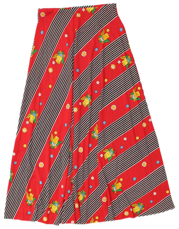 Винтажная женская макси-юбка с высокой талией W28, средний красный цвет с цветочным принтом