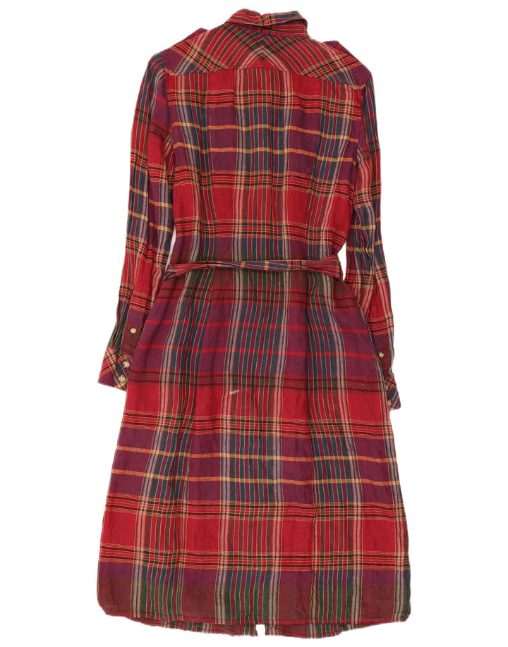 Женское платье-рубашка в стиле милитари RALPH LAUREN, размер США 4, маленькое красное льняное платье в клетку