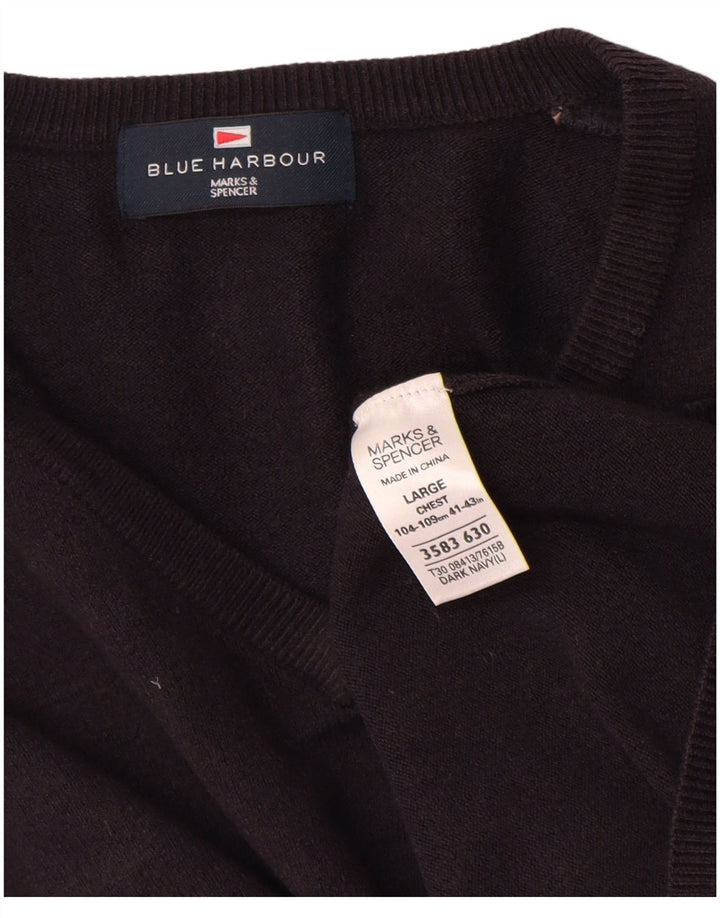 Мужской джемпер с v-образным вырезом Marks & Spencer Blue Harbour, большой темно-синий