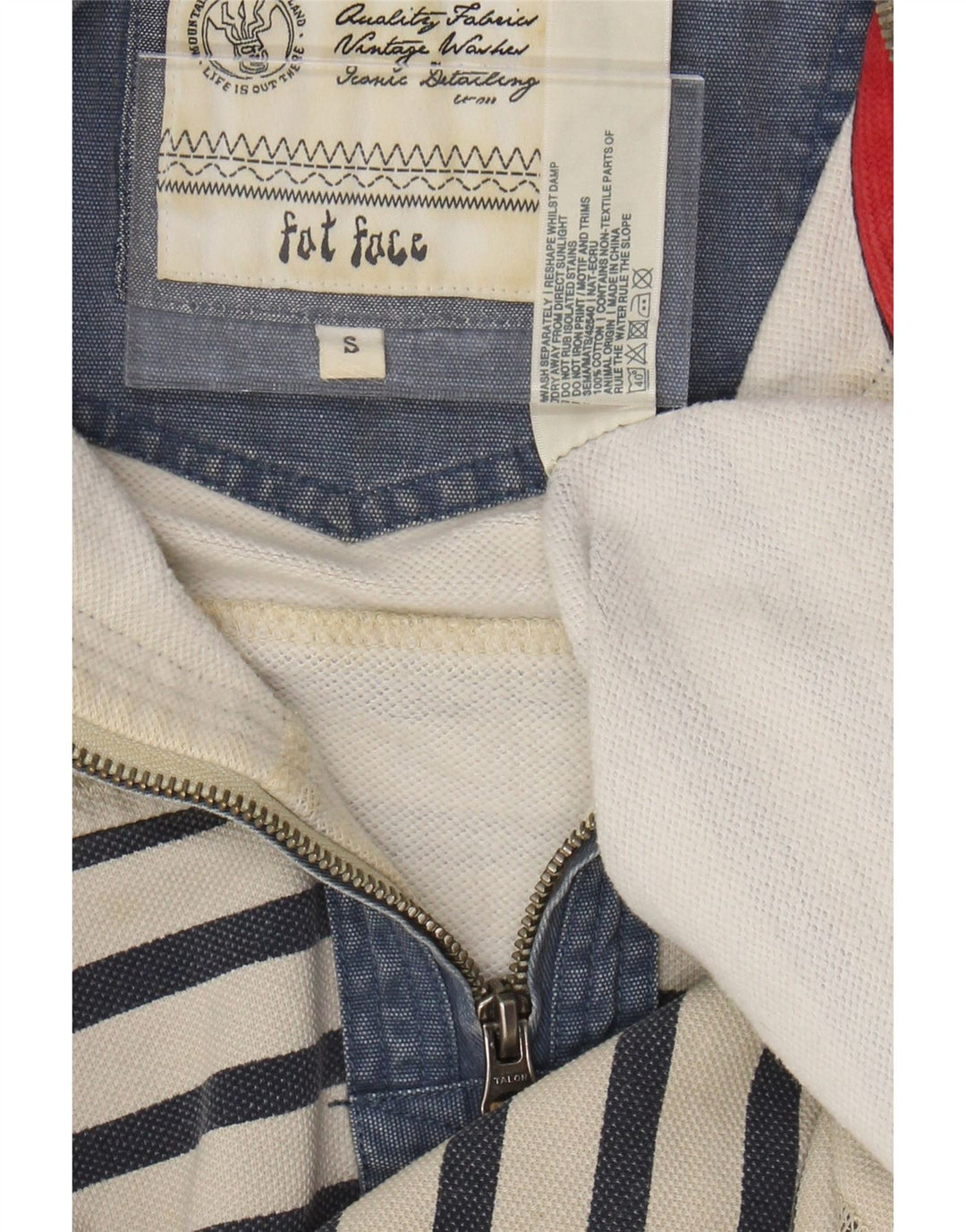 Мужской свитер FAT FACE с воротником на молнии, маленький хлопковый джемпер в белую полоску