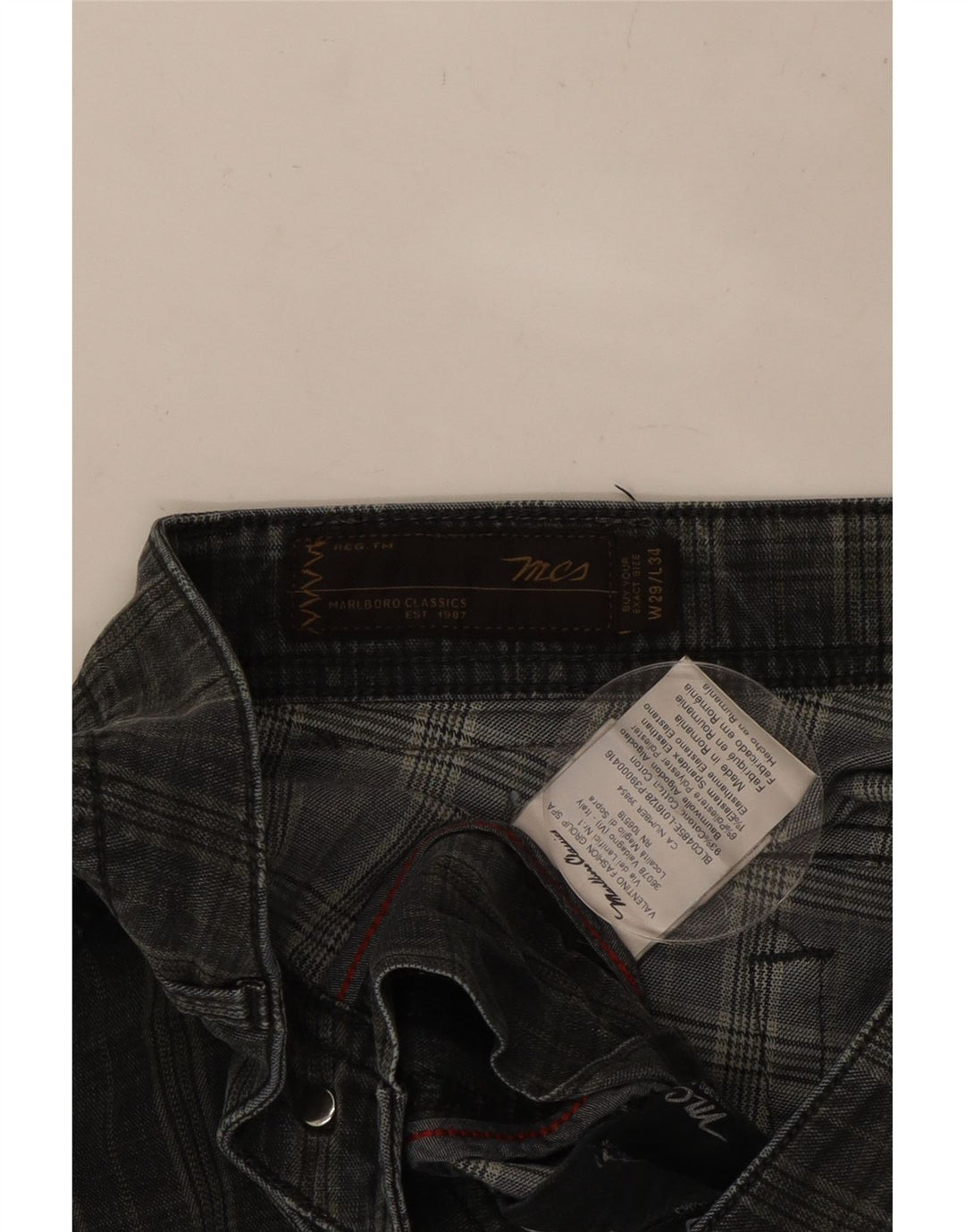 MARLBORO CLASSICS Мужские прямые повседневные брюки W29 L29, черный клетчатый хлопок