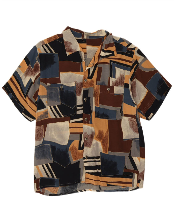 Винтажная мужская рубашка с коротким рукавом, маленькая разноцветная, с геометрическим рисунком в стиле ретро