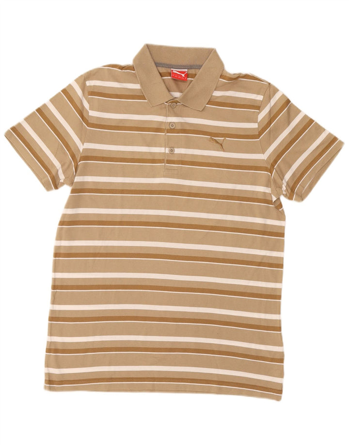 PUMA Mens Polo Shirt Medium Beige Striped Cotton