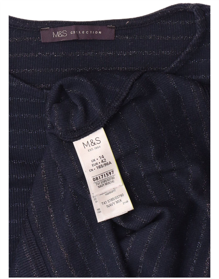 Женский топ с длинным рукавом MARKS & SPENCER UK 14, большой темно-синий в полоску